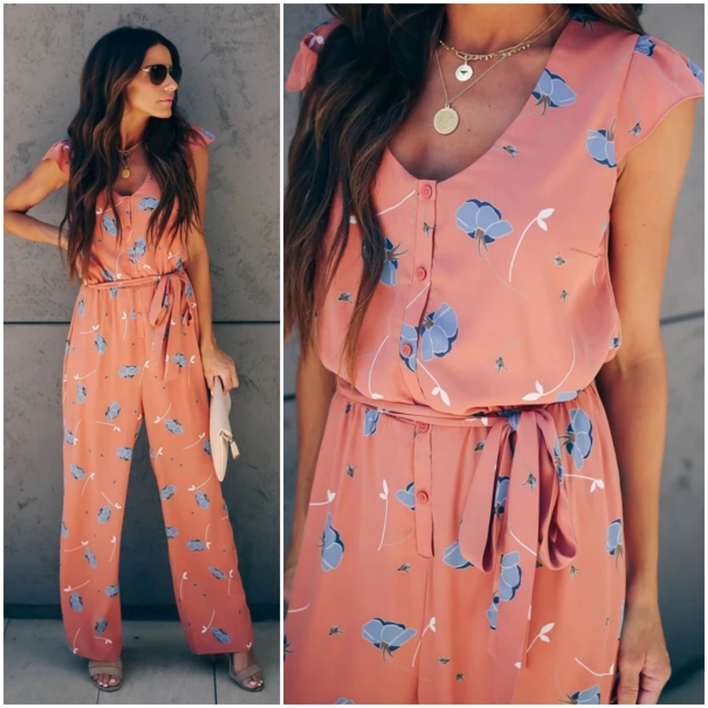 VICI Belfast Floral Button Down Tie Jumpsuit